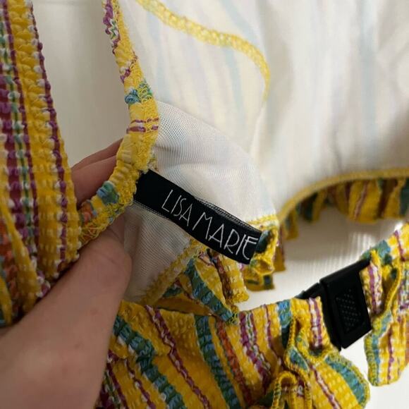 Lisa Marie Fernandez Striped Seersucker Tank Bathing Suit Swim Top Yellow 4 - Picture 6 of 8